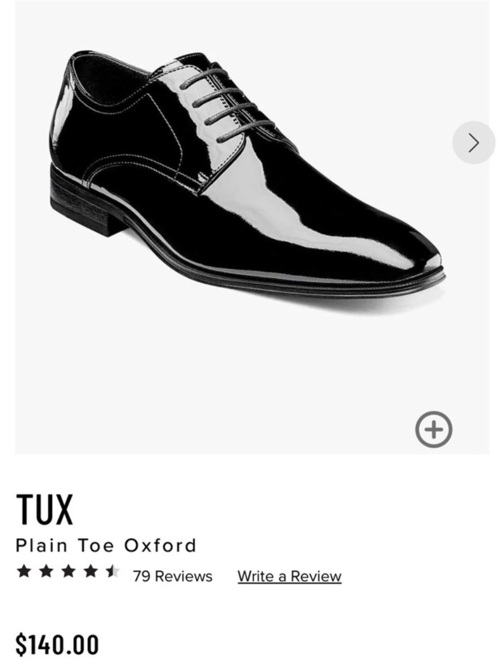 WORN ONCE - Florsheim Tux Plain Toe Oxford Shoe - Black